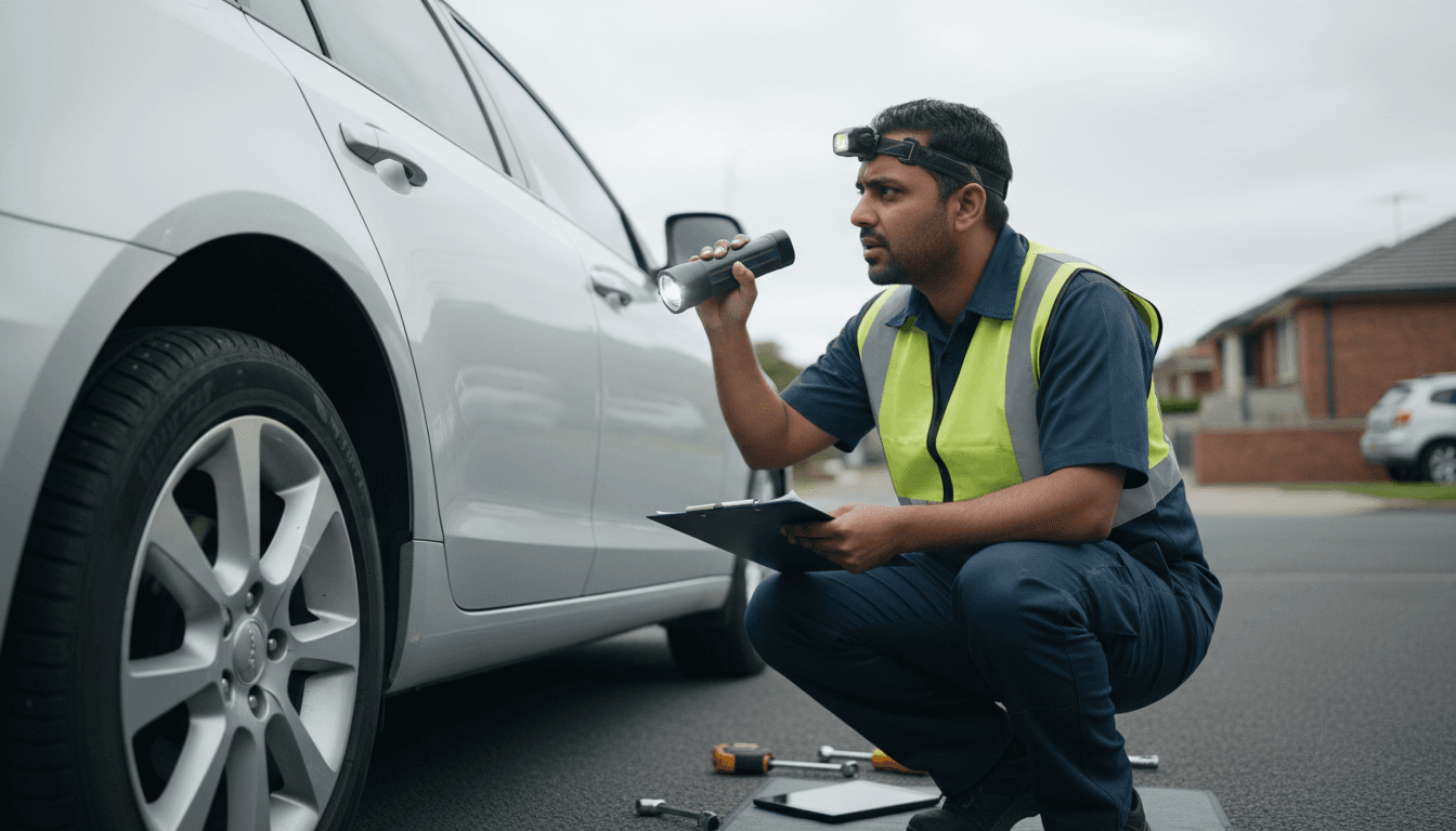 Rohan Waqar inspecting a vehicle during a mobile pre-purchase inspection in Sydney
