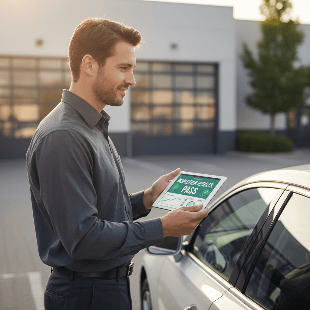 Inspector reviewing detailed inspection report on tablet